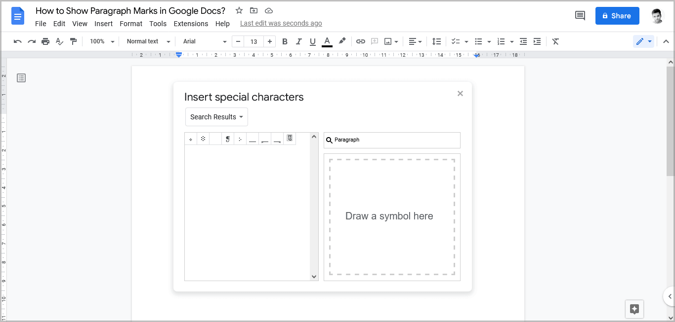 Insert a Paragraph Symbol in Google Docs