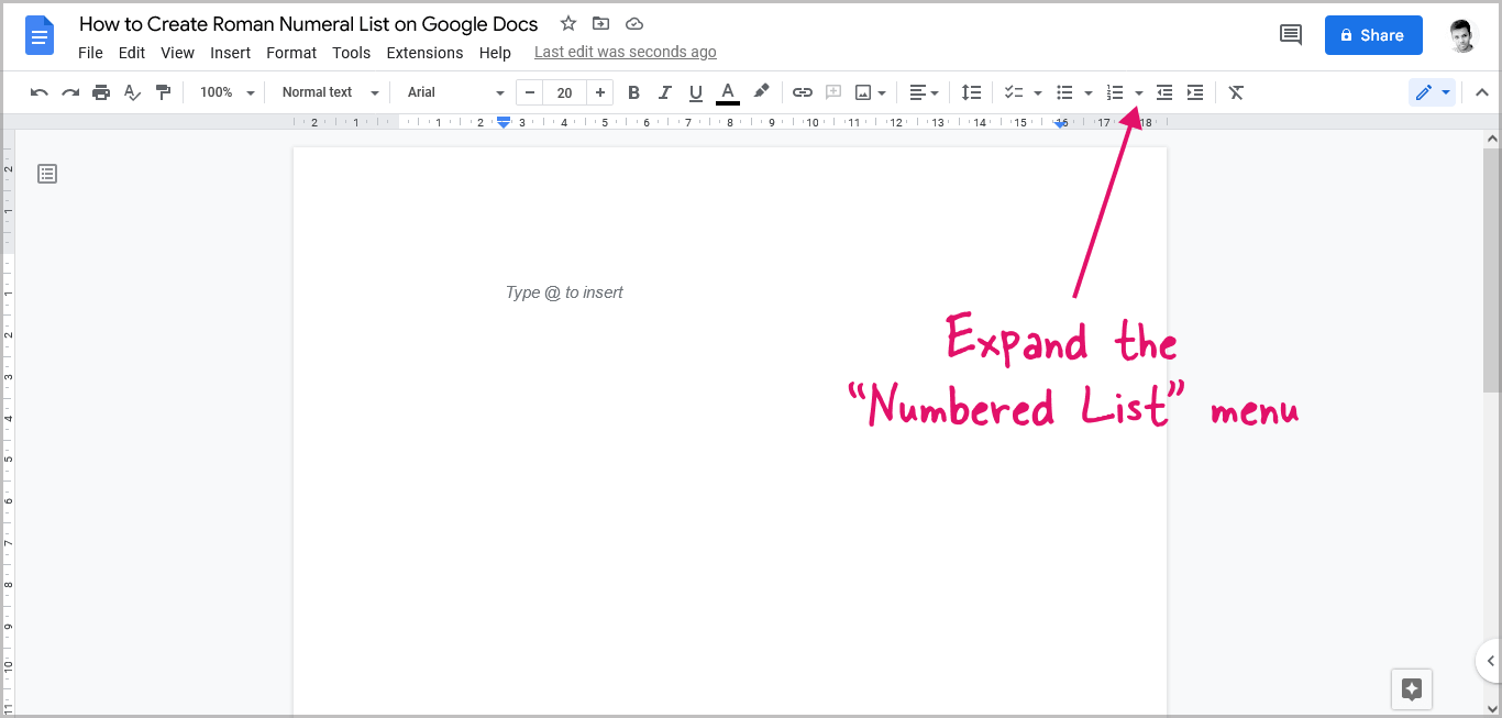 How to Create Roman Numeral List on Google Docs