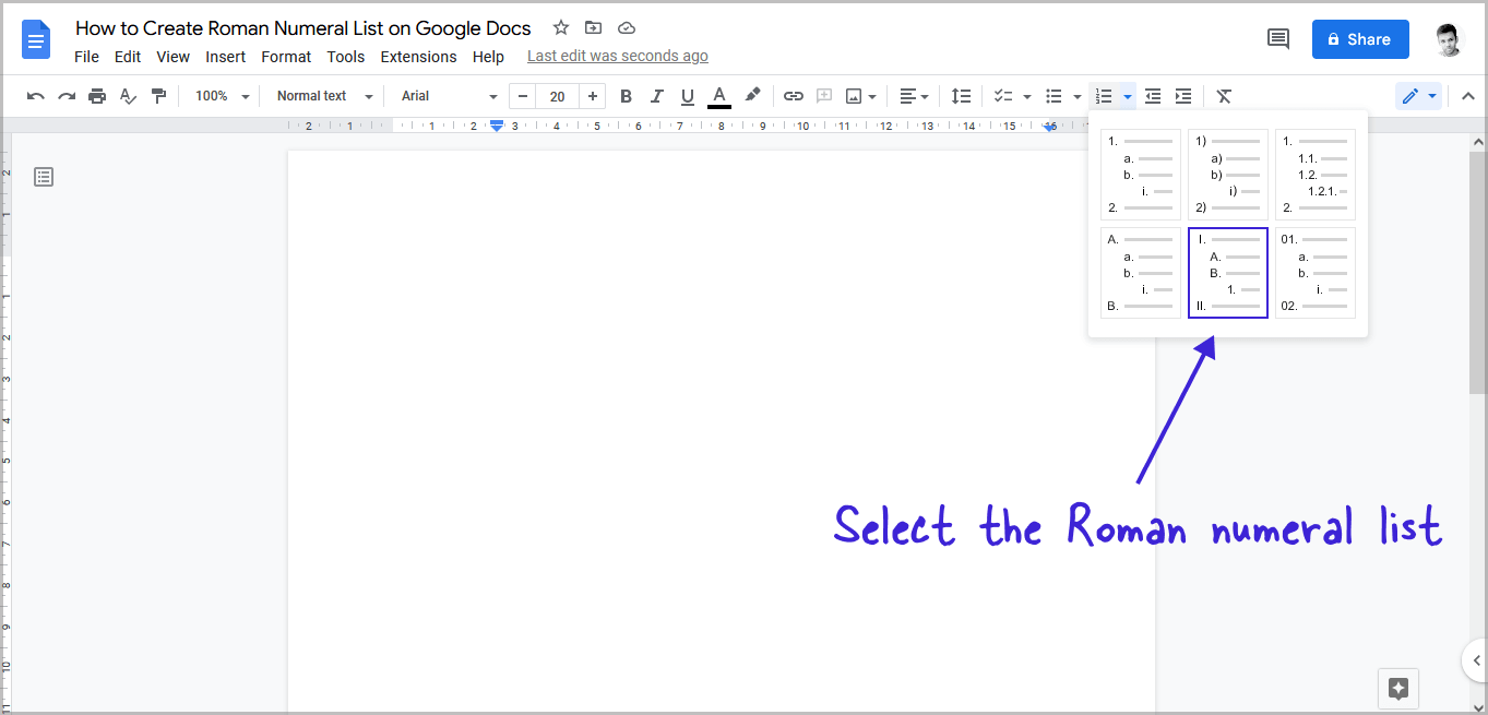 how-to-create-roman-numeral-list-on-google-docs