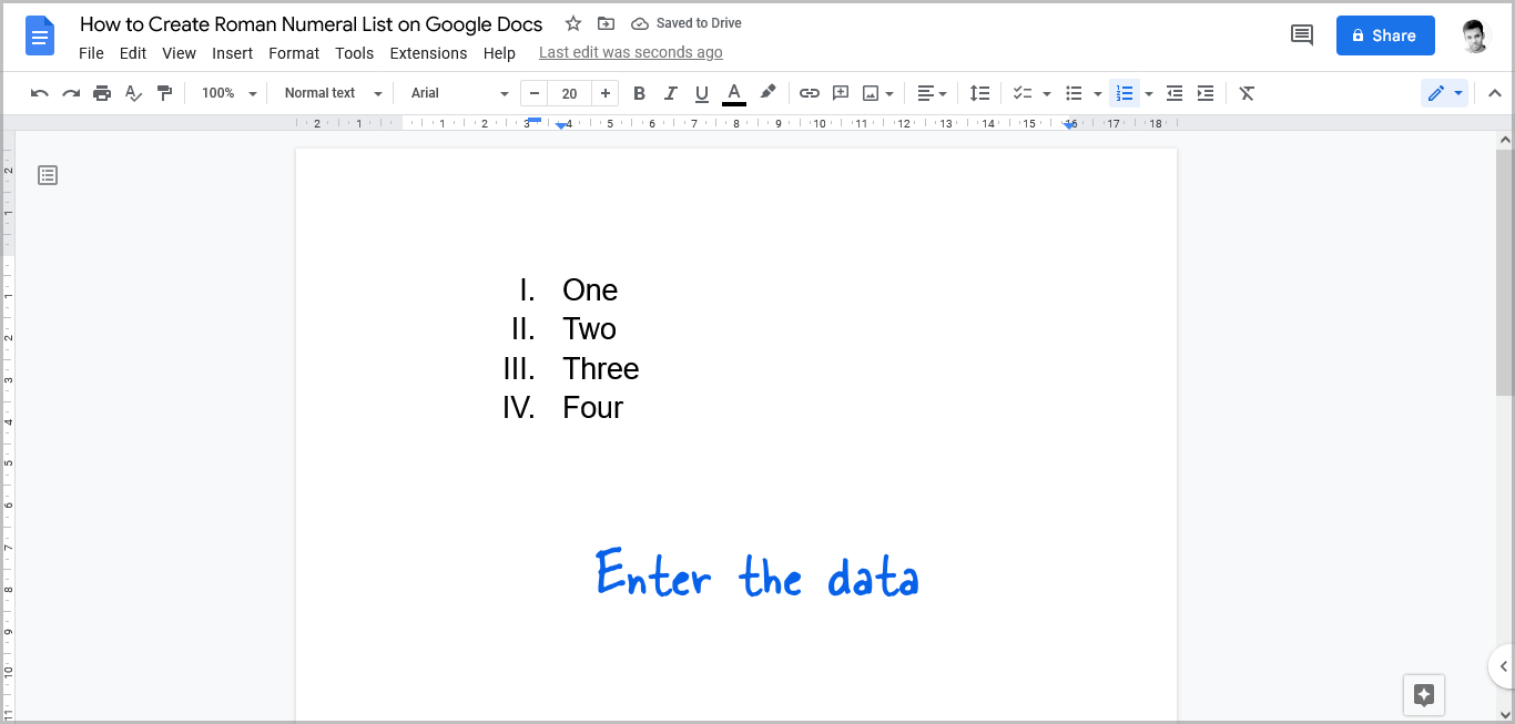 How to Create Roman Numeral List on Google Docs