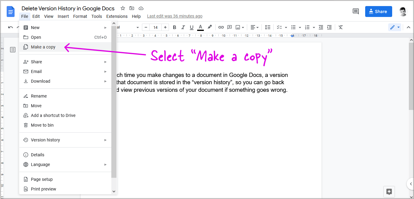 Delete Version History in Google Docs