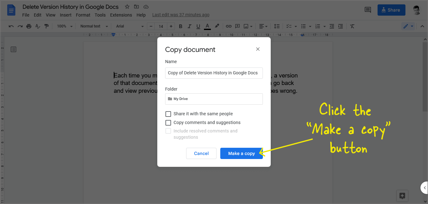 Delete Version History in Google Docs