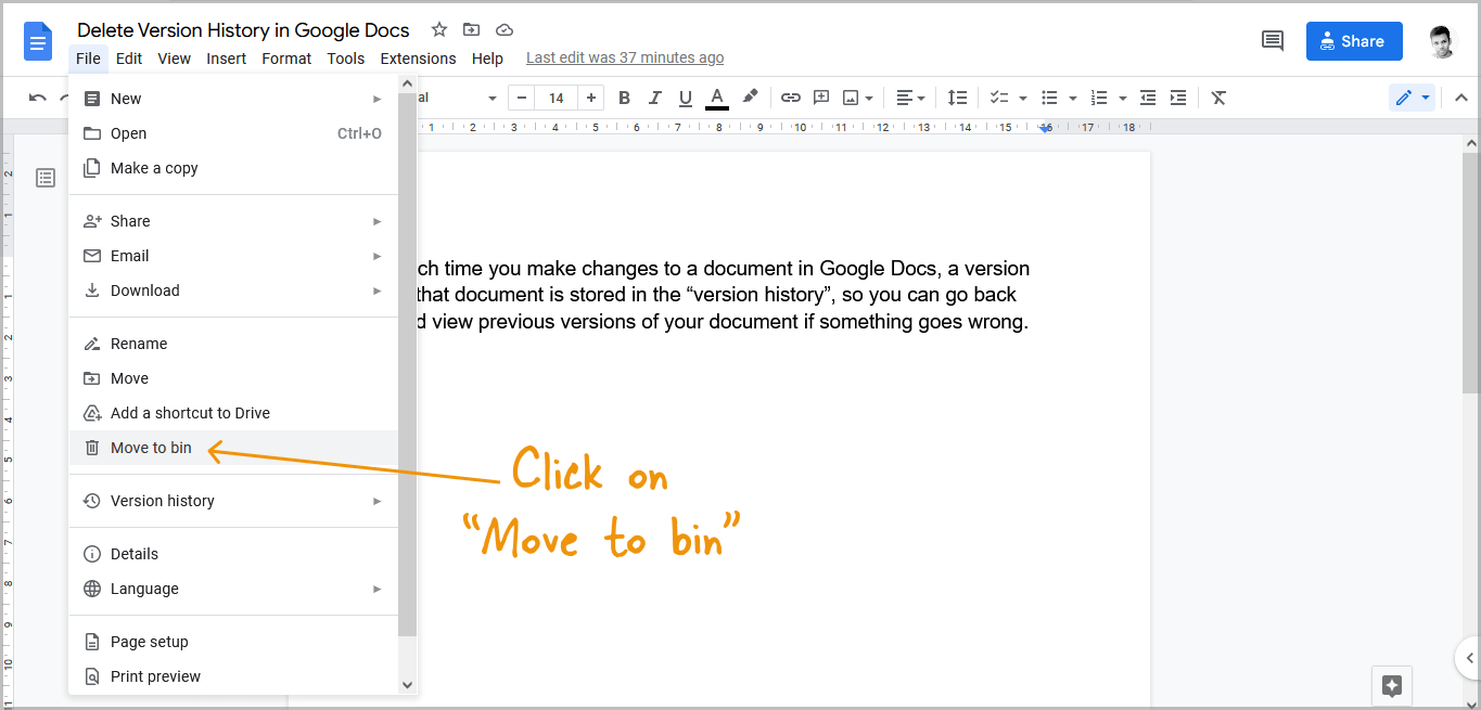 Delete Version History in Google Docs