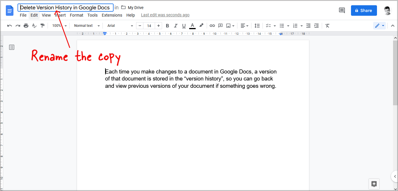 Delete Version History in Google Docs