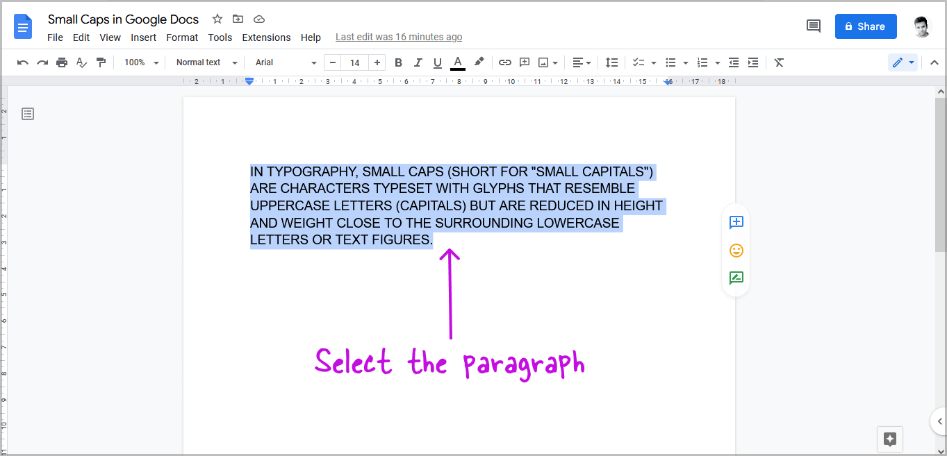 Small Caps in Google Docs