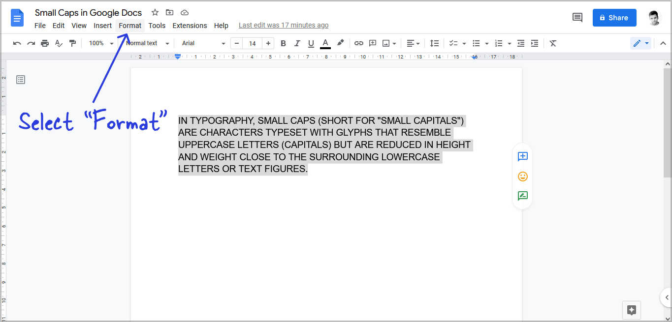 Small Caps in Google Docs