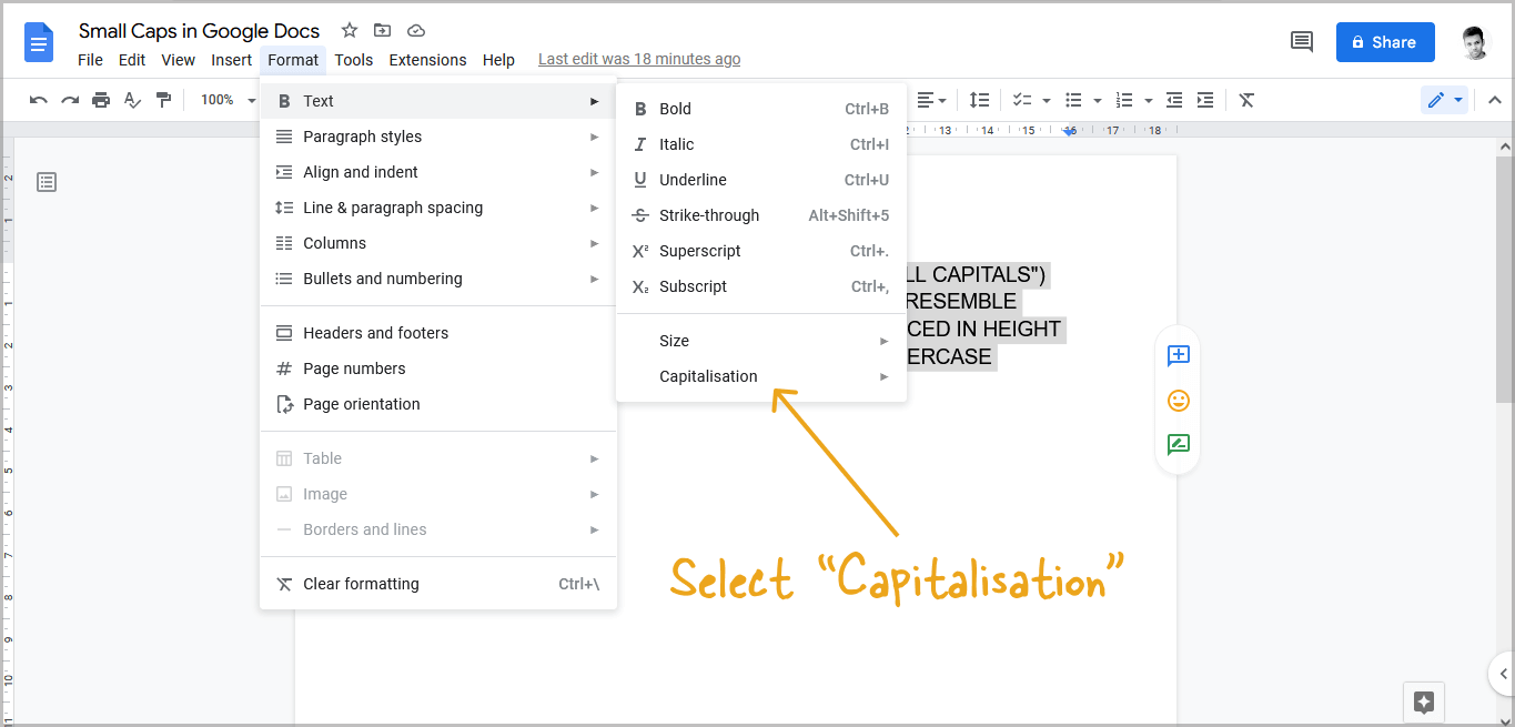 Small Caps in Google Docs