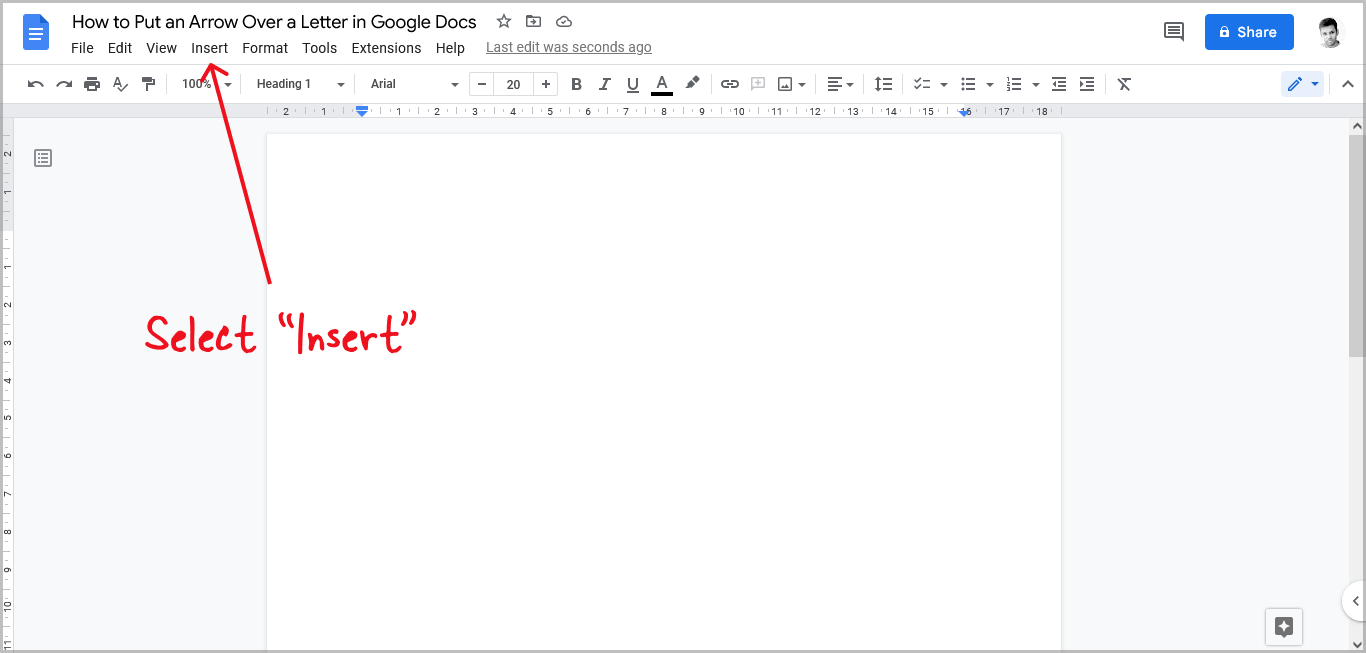 Arrow Over a Letter in Google Docs