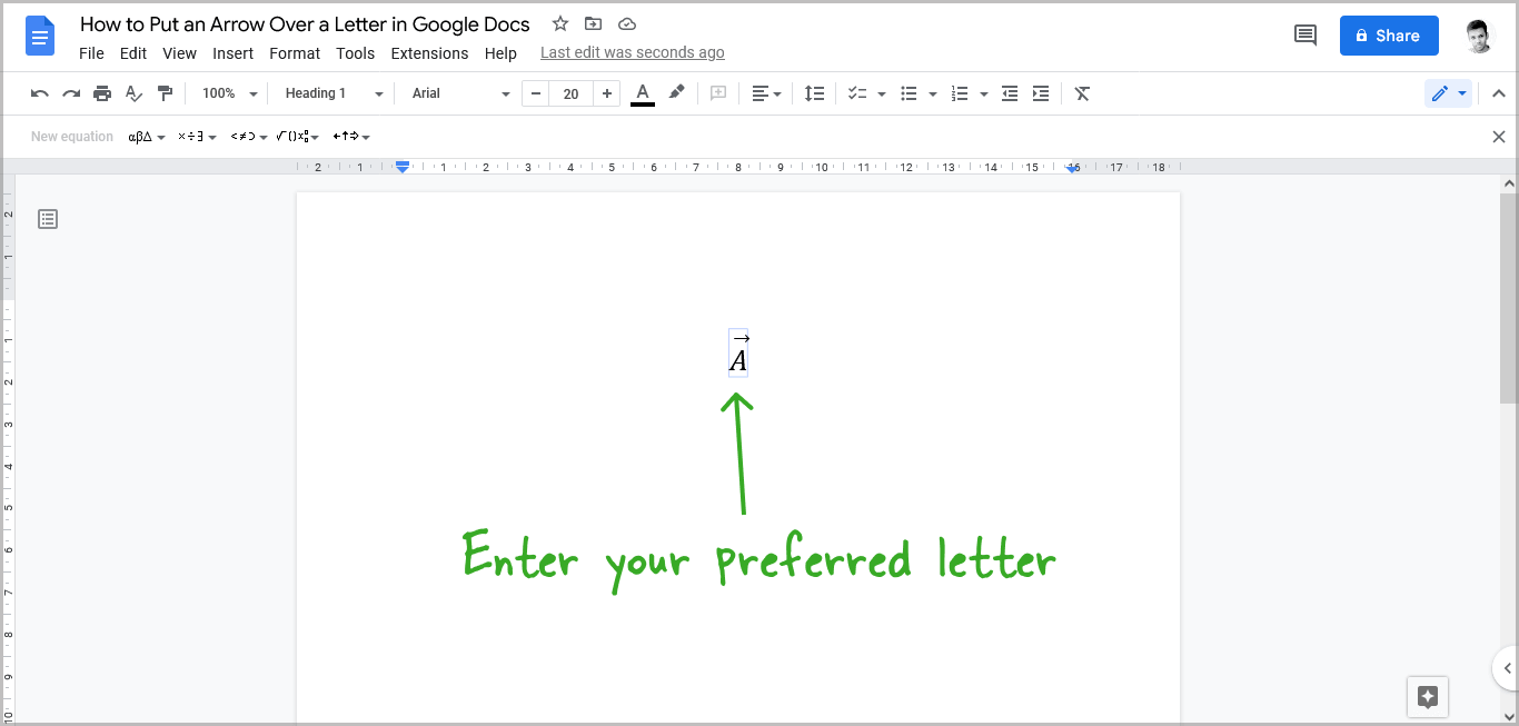 Arrow Over a Letter in Google Docs