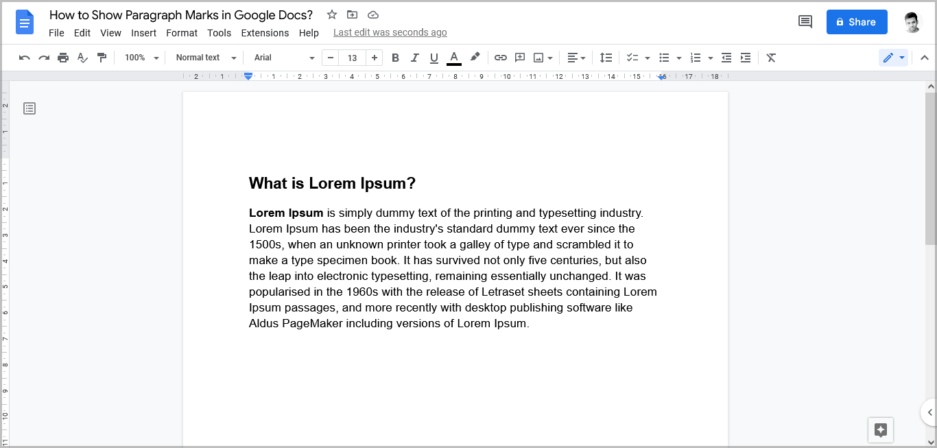 Show Paragraph Marks in Google Docs