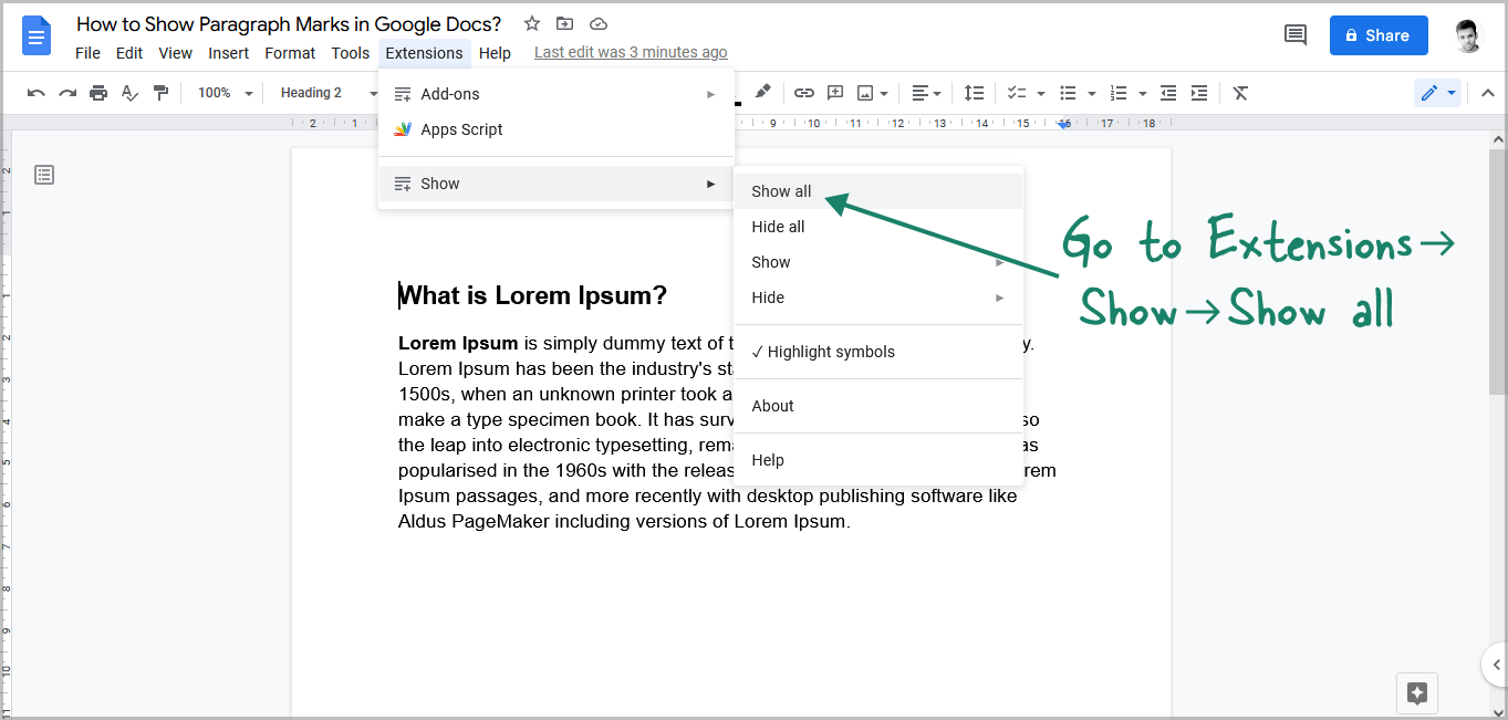 Show Paragraph Marks in Google Docs