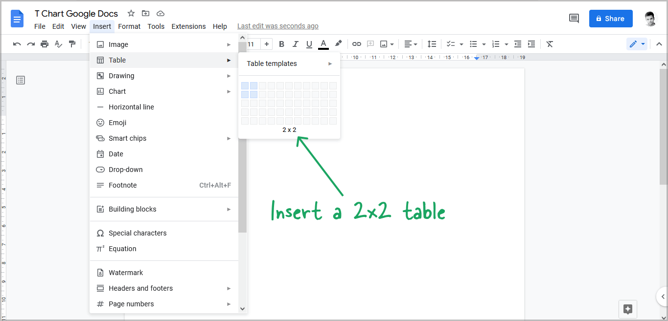 How To Add A T Chart Into Google Docs