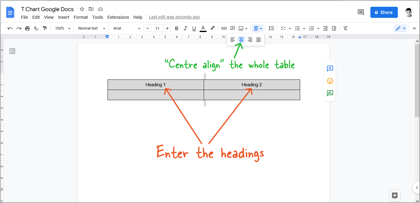 T Chart in Google Docs (Tutorial + Free Template)