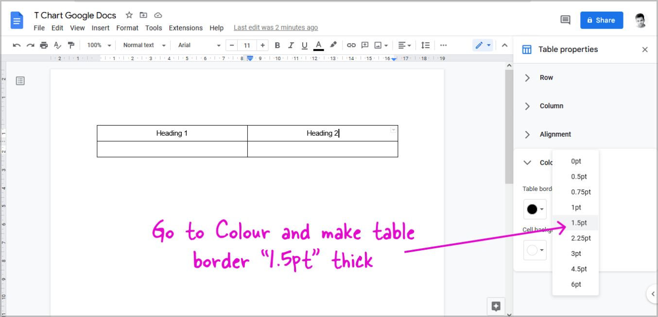 How To Make A T Chart In Google Docs