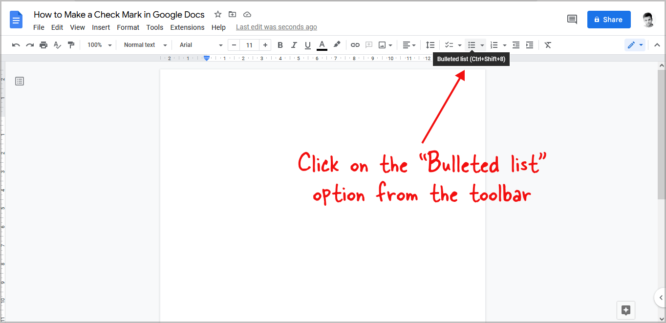 Adding Checkmarks With a Bulleted List in Google Docs