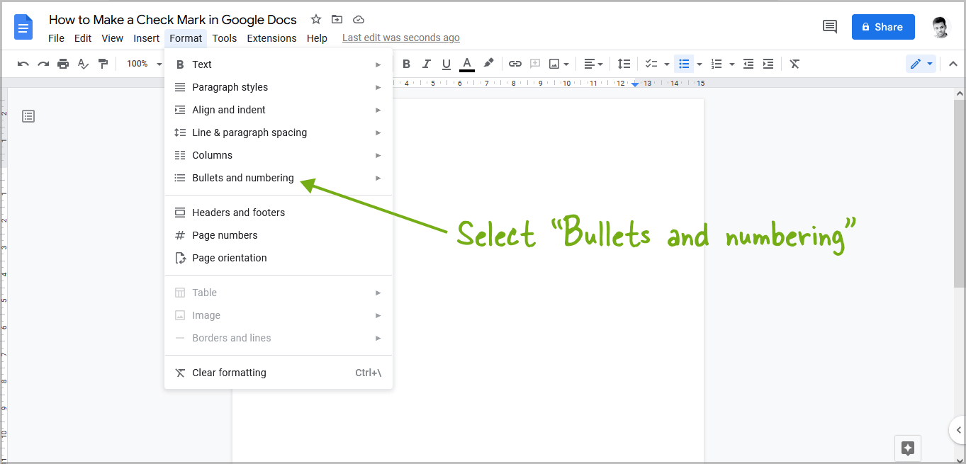 Adding Checkmarks With a Bulleted List in Google Docs