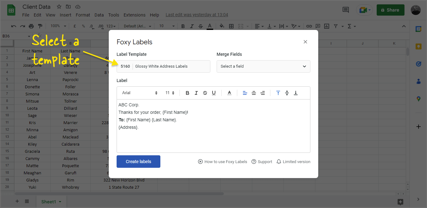 Google Sheets Mail Merge Labels