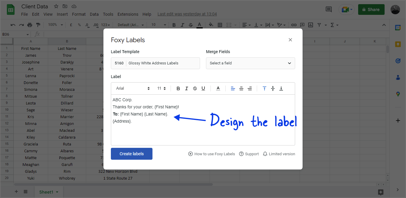 Google Sheets Mail Merge Labels