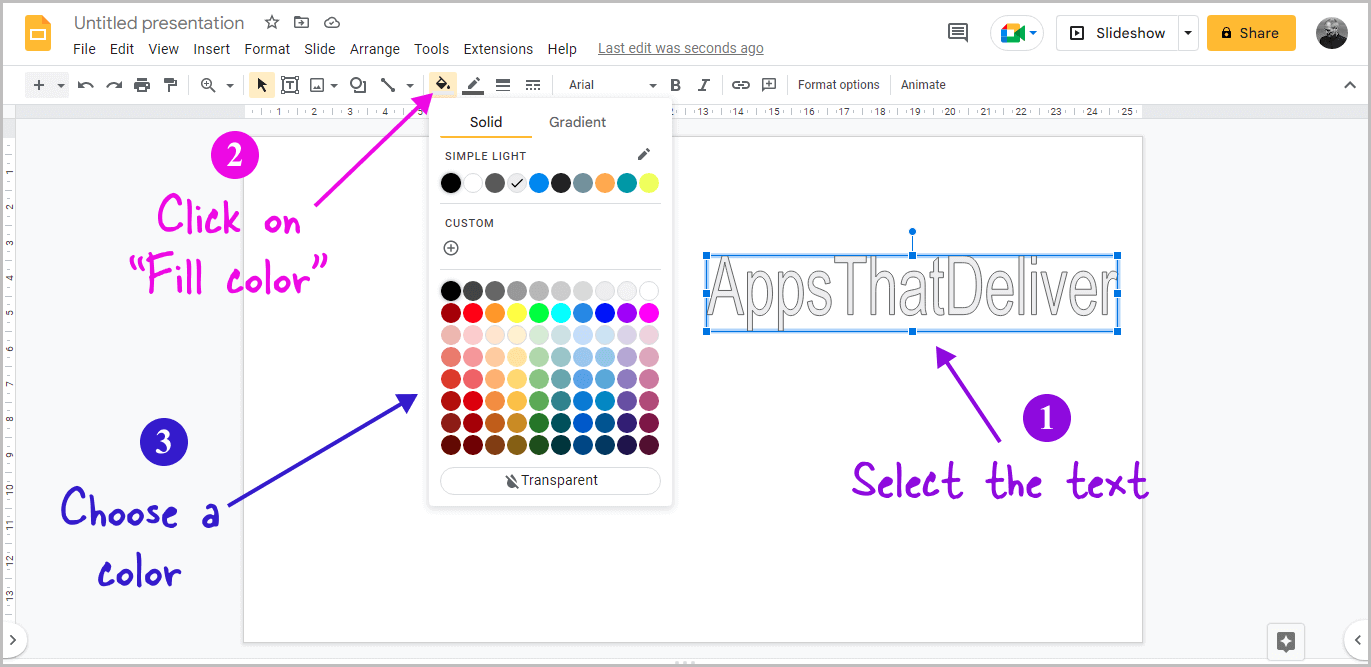 google presentation outline text