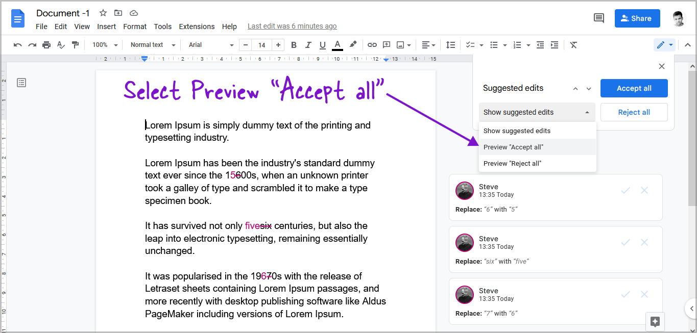 How to Accept All Changes in Google Docs