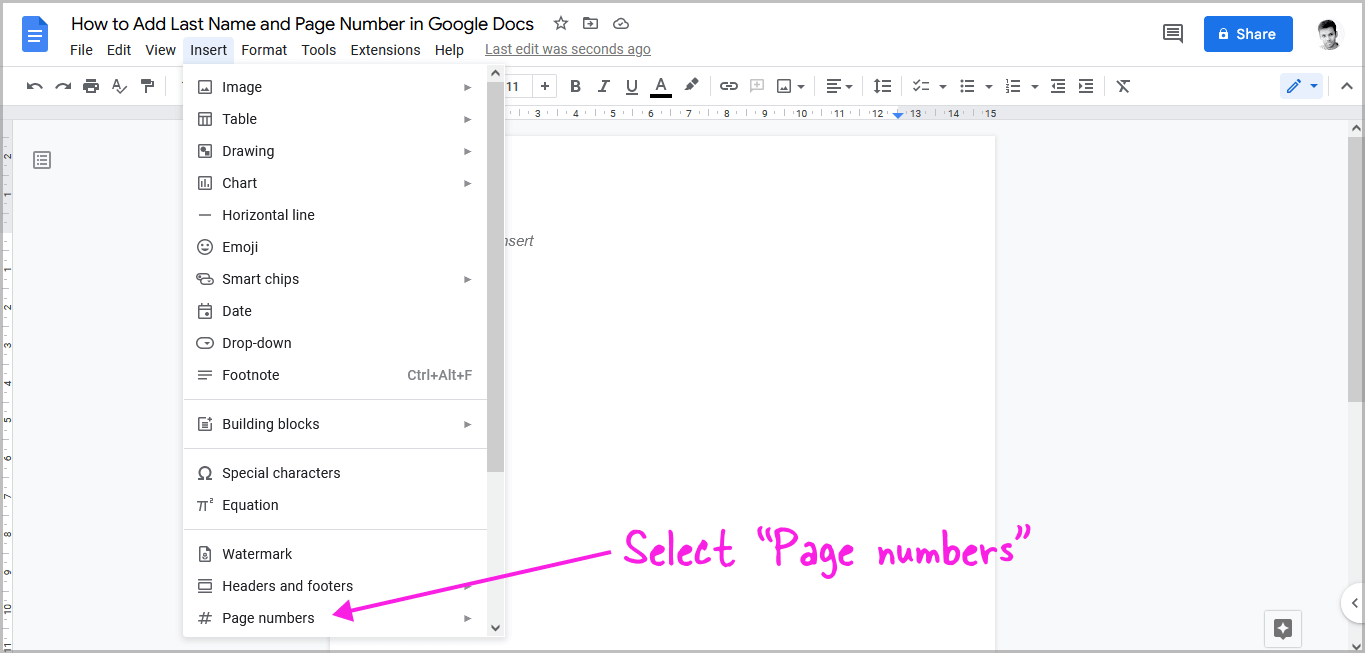 How to Add Last Name and Page Number in Google Docs