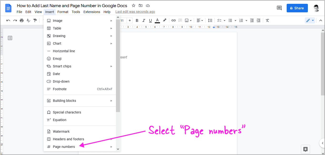 how-to-add-last-name-and-page-number-in-google-docs