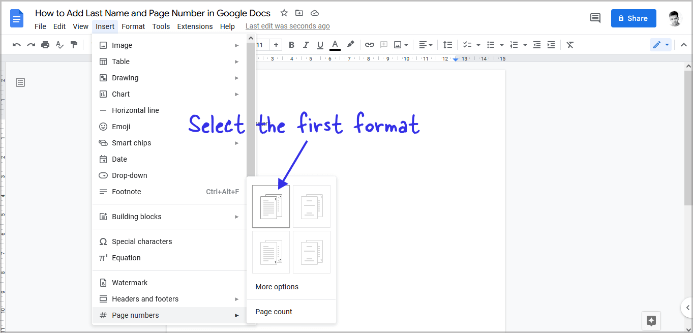 How to Add Last Name and Page Number in Google Docs