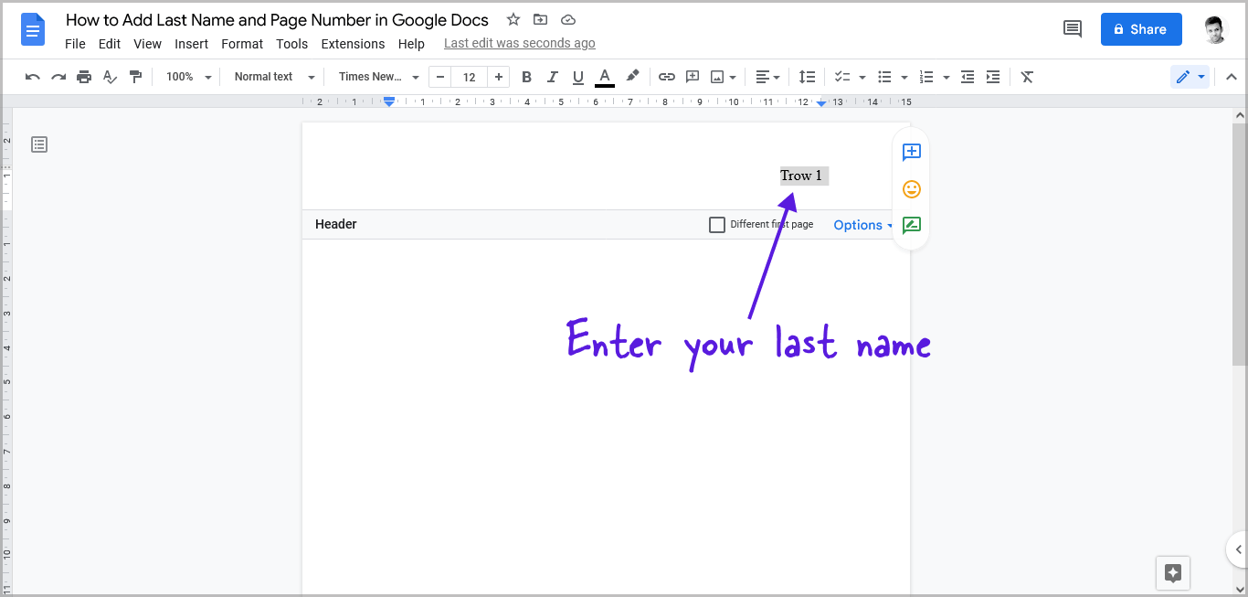 How to Add Last Name and Page Number in Google Docs