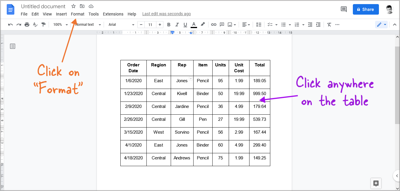 Convert Table to Text in Google Docs