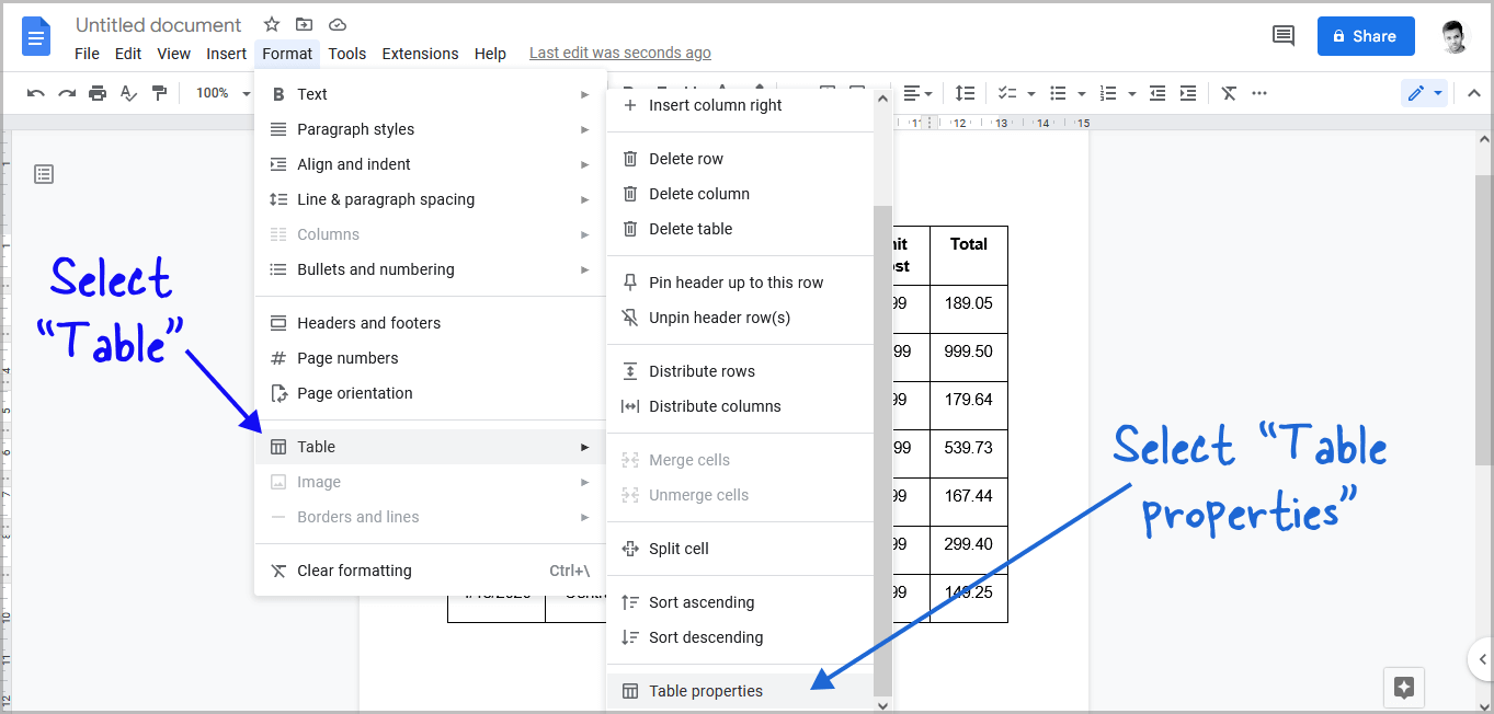 Convert Table to Text in Google Docs