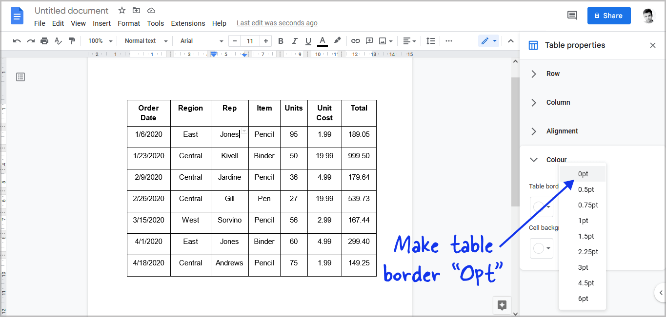 Convert Table to Text in Google Docs