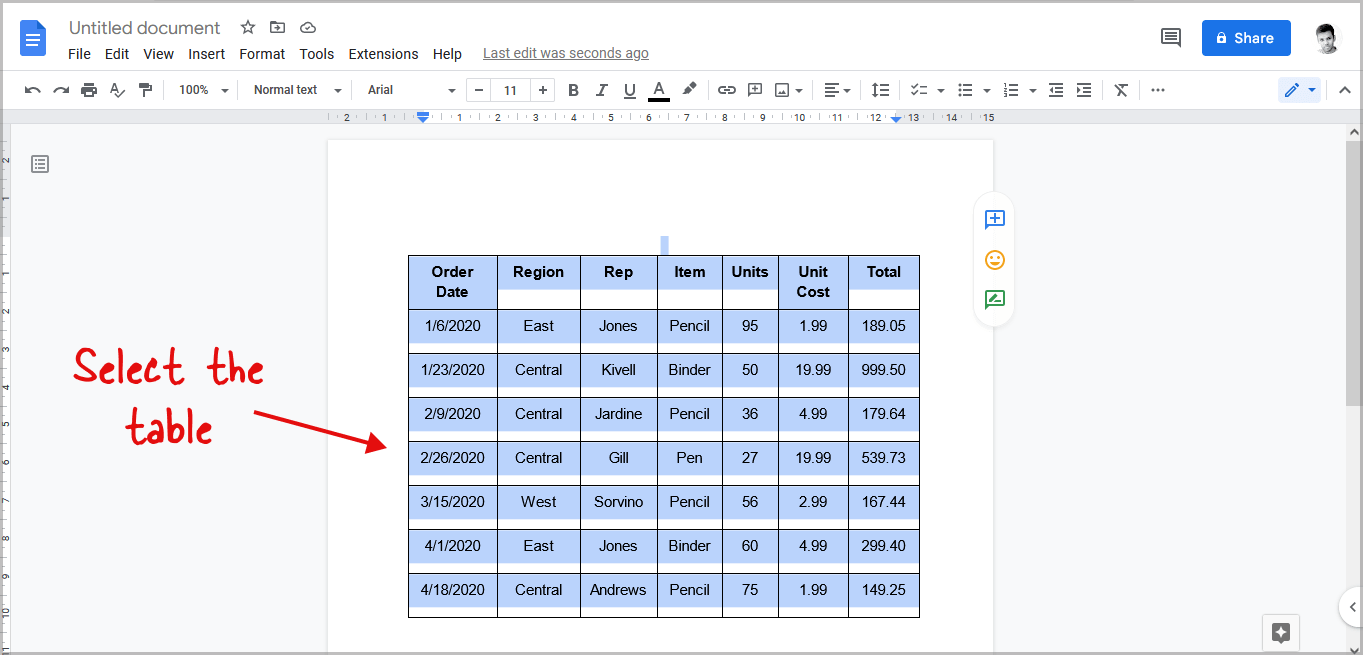 Convert Table to Text in Google Docs