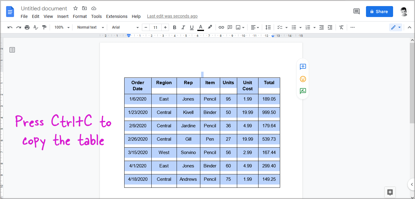 Convert Table to Text in Google Docs