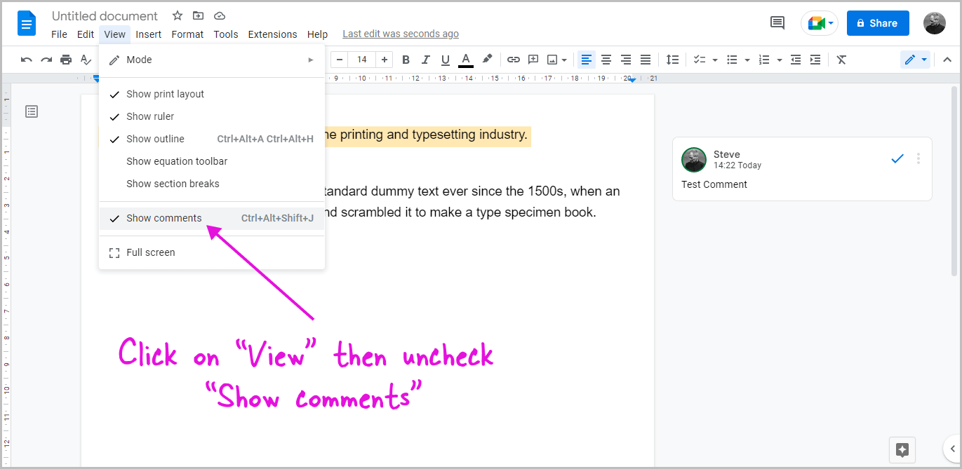 How to Hide Comments in Google Docs Method-1