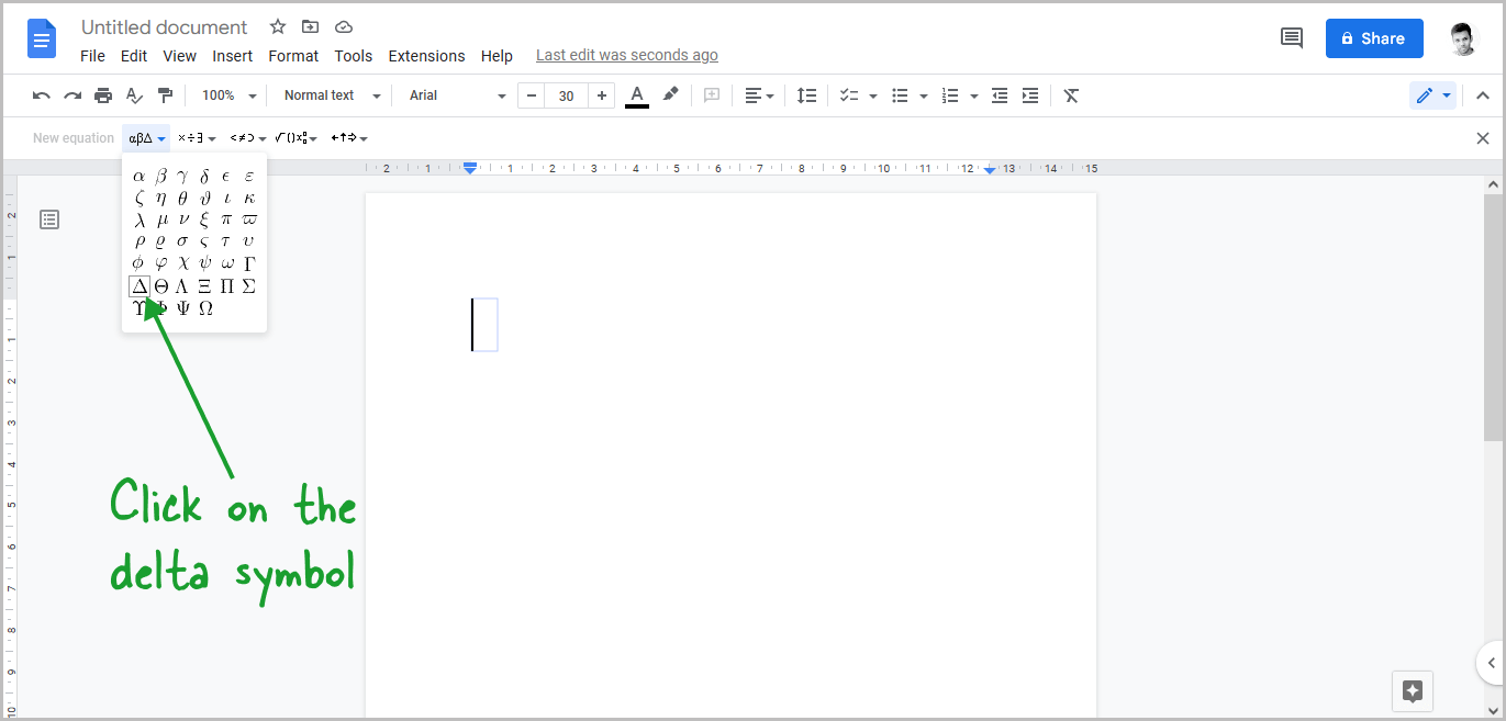 How to Insert a Delta Symbol in Google Docs