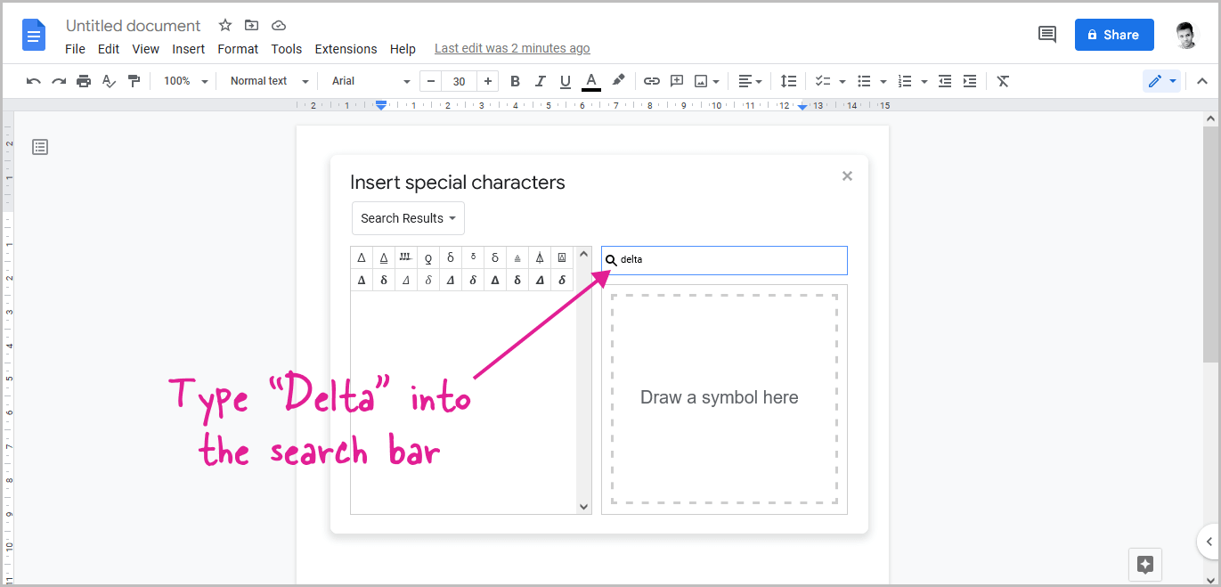 How to Insert a Delta Symbol in Google Docs