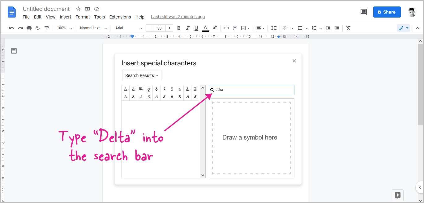 How To Insert A Delta Symbol In Google Docs