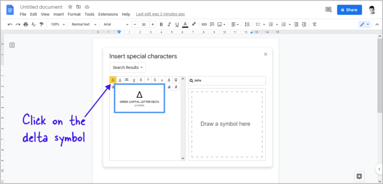 How to Insert a Delta Symbol in Google Docs [Δ & δ]