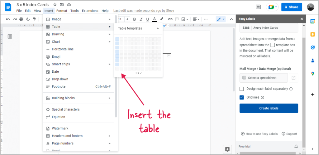 how to create an index page in google docs
