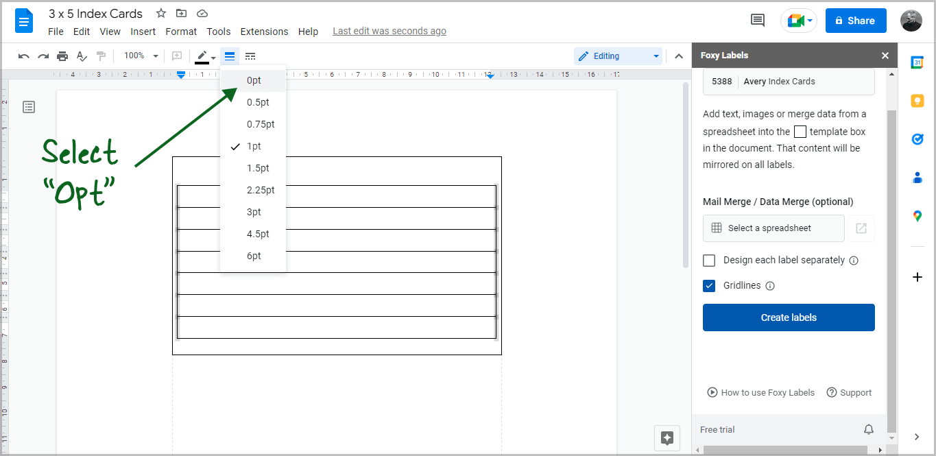 notecard template google docs