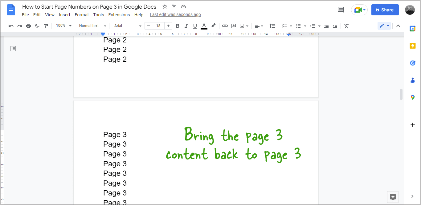 How to Start Page Numbers on Page 3 in Google Docs