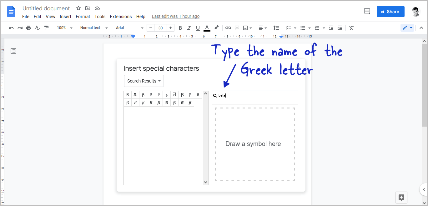 How to Type Greek Letters in Google Docs