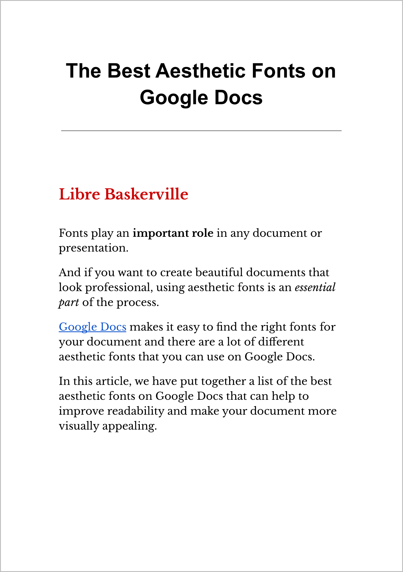 Aesthetic Fonts on Google Docs