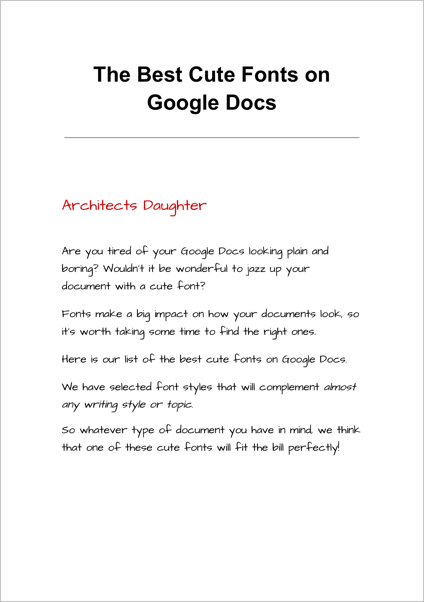 Cute Fonts on Google Docs