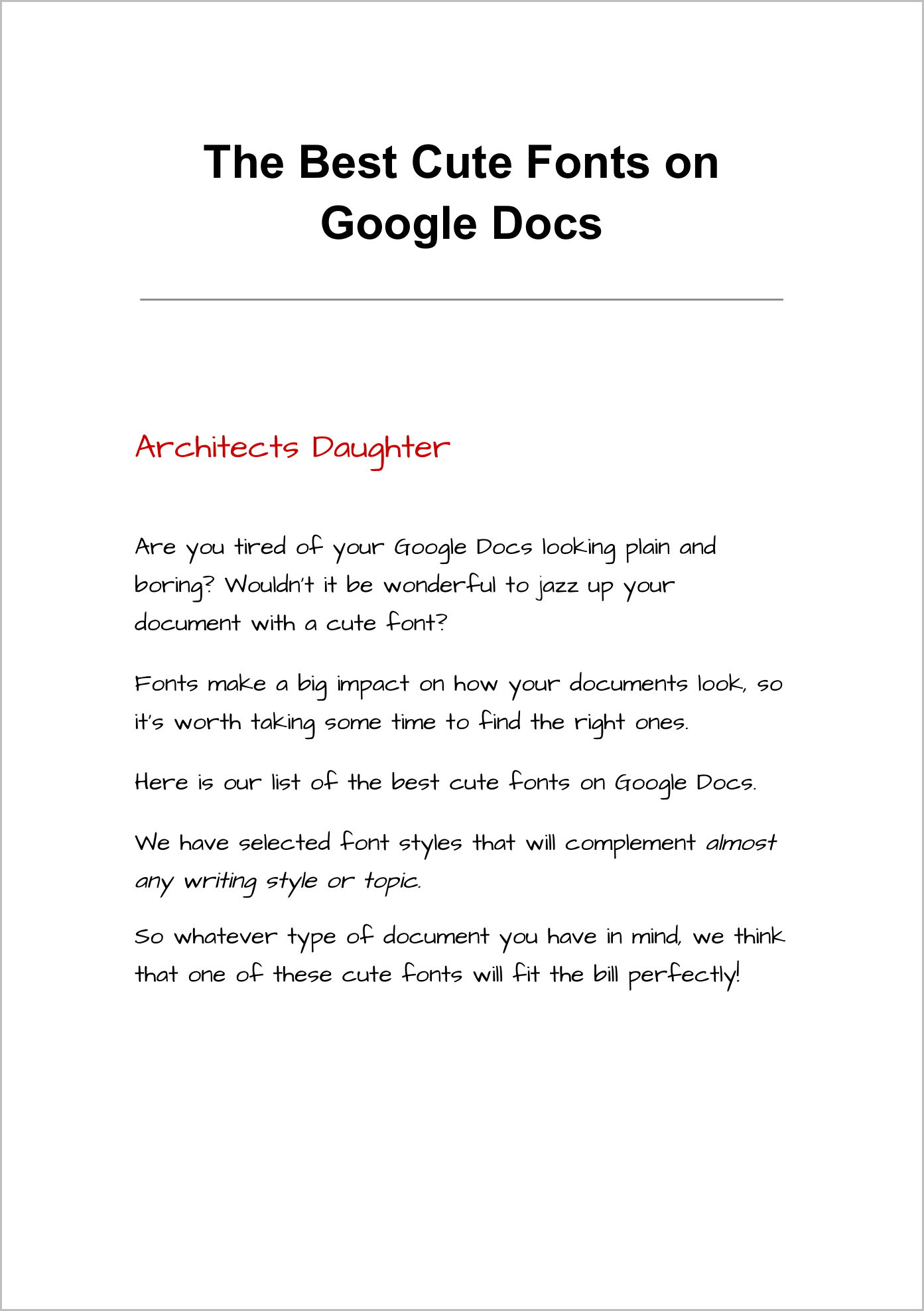 The Best Cute Fonts On Google Docs Google Slides   1. Cute Fonts On Google Docs Architects Daughter 