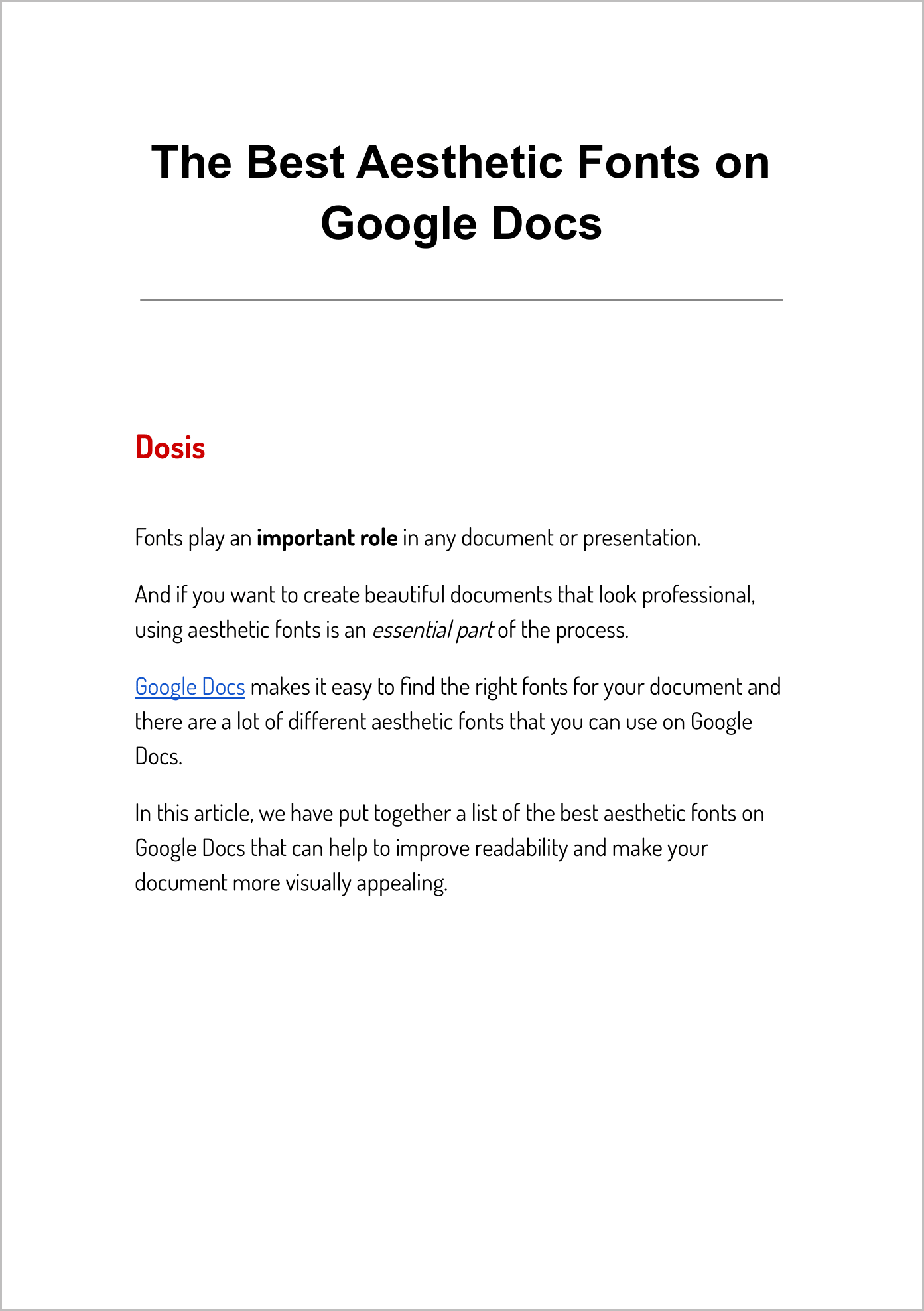 Aesthetic Fonts on Google Docs