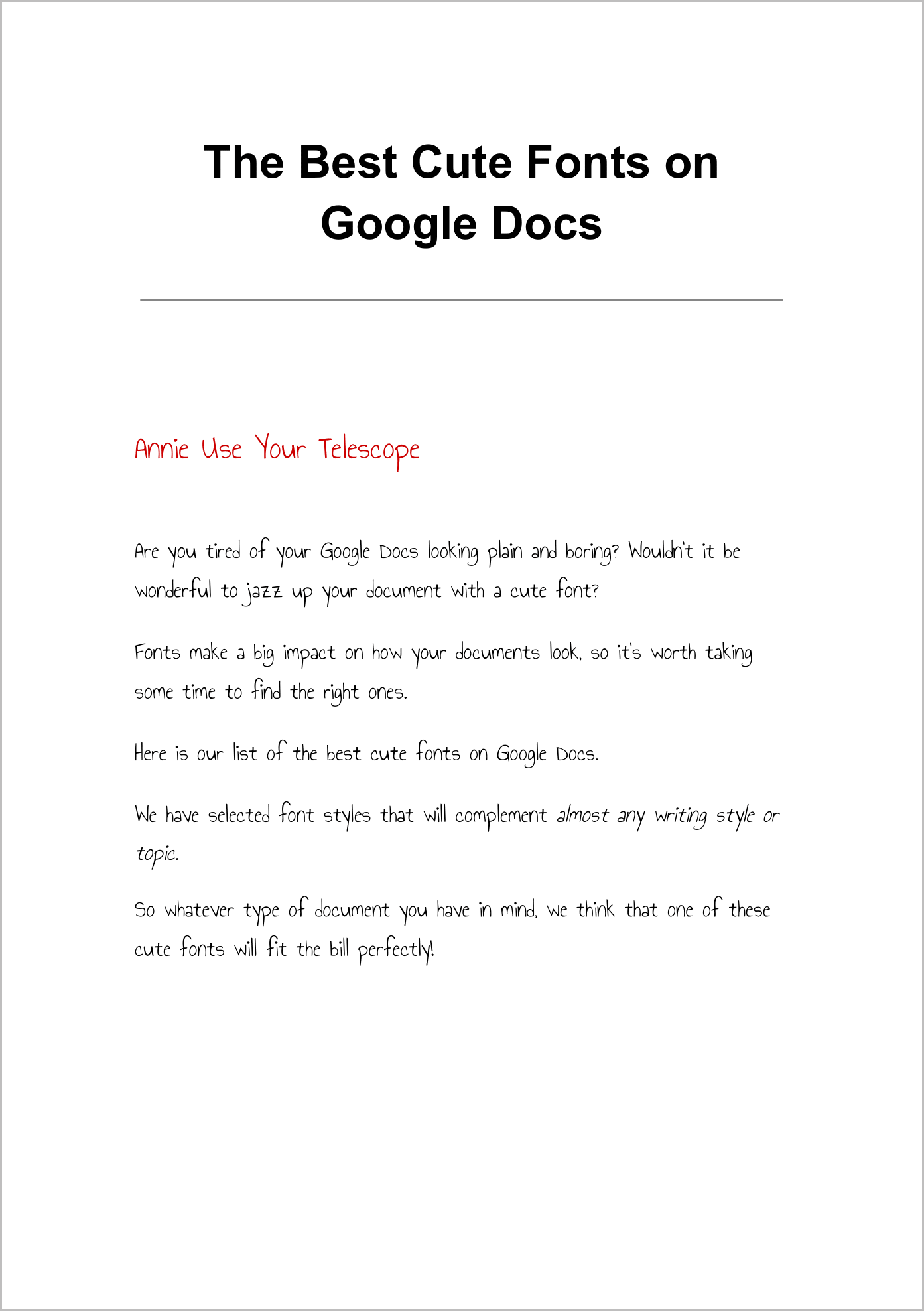 Cute Fonts on Google Docs