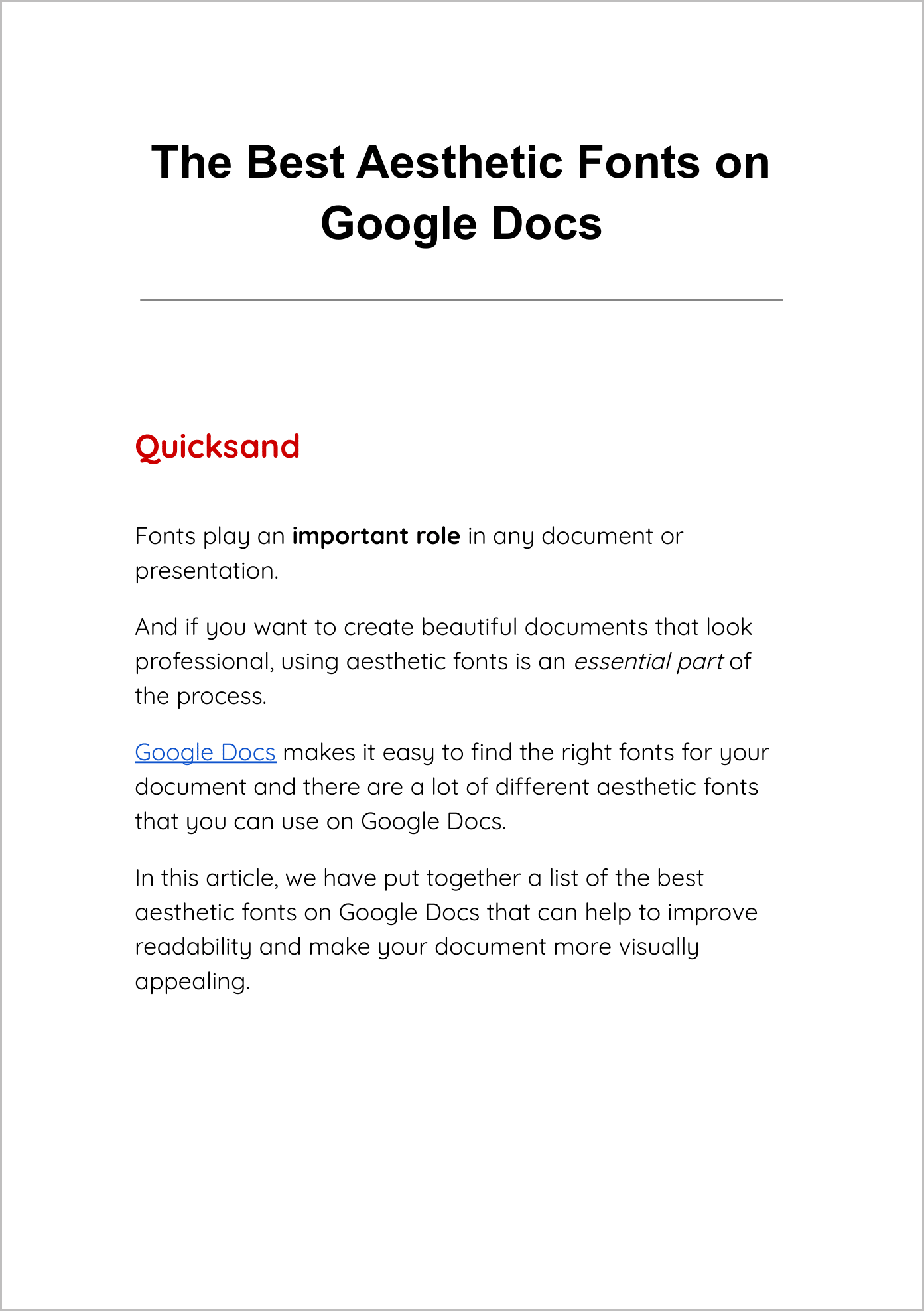 Aesthetic Fonts on Google Docs