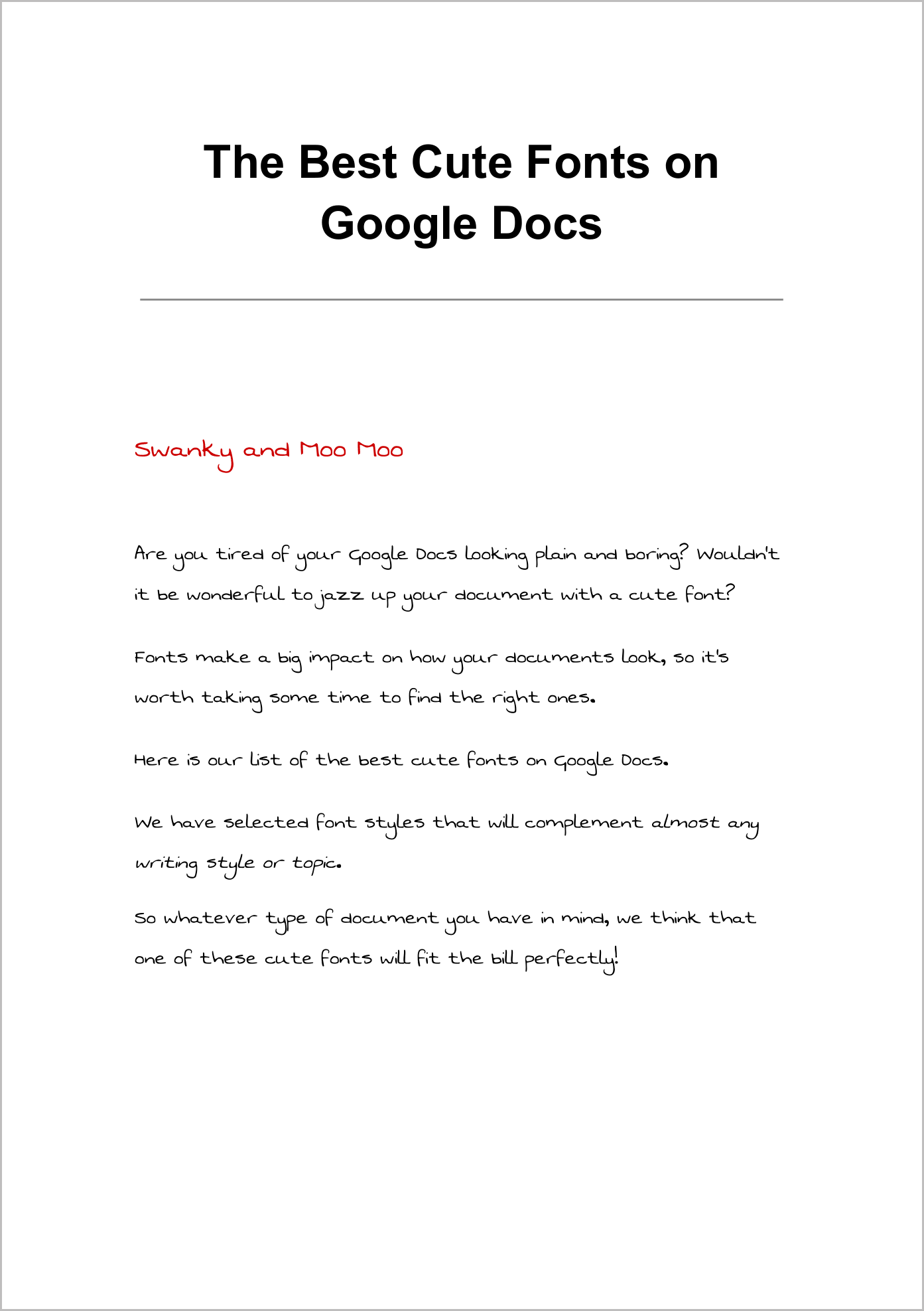 Cute Fonts on Google Docs