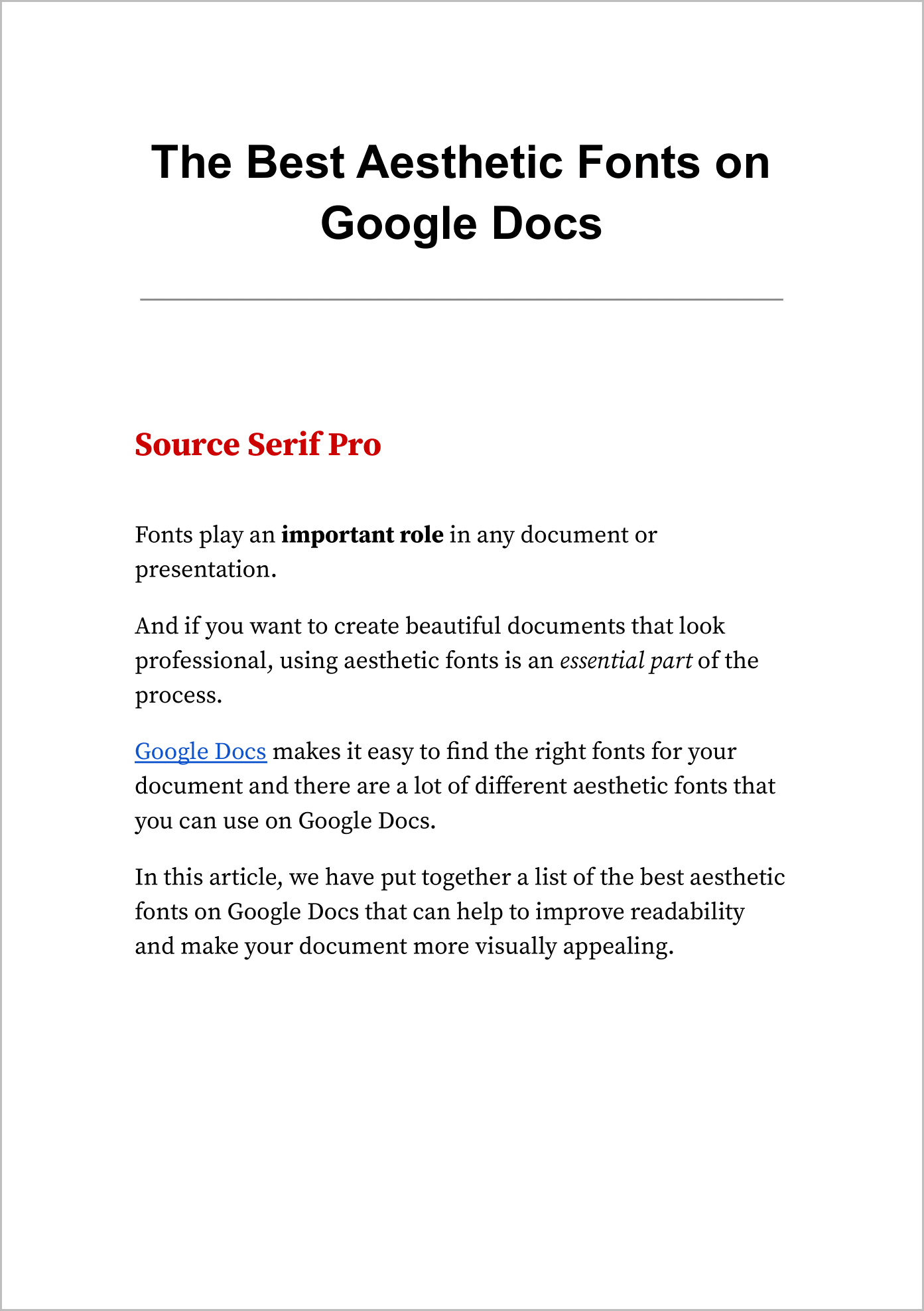 Aesthetic Fonts on Google Docs